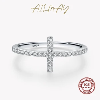 Ailmay Дрехи-високо Качество, 100% Истинско Сребро 925 Проба, Класически Чар, Кръст, AAAAA CZ, Пръстен върху пръста За Жени, Сватбен бижута подарък