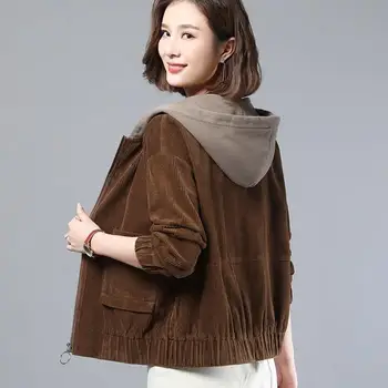 Якета за жени, къса яке с качулка в стил мозайка, есенно-зимно яке с дълъг ръкав, дамски палта